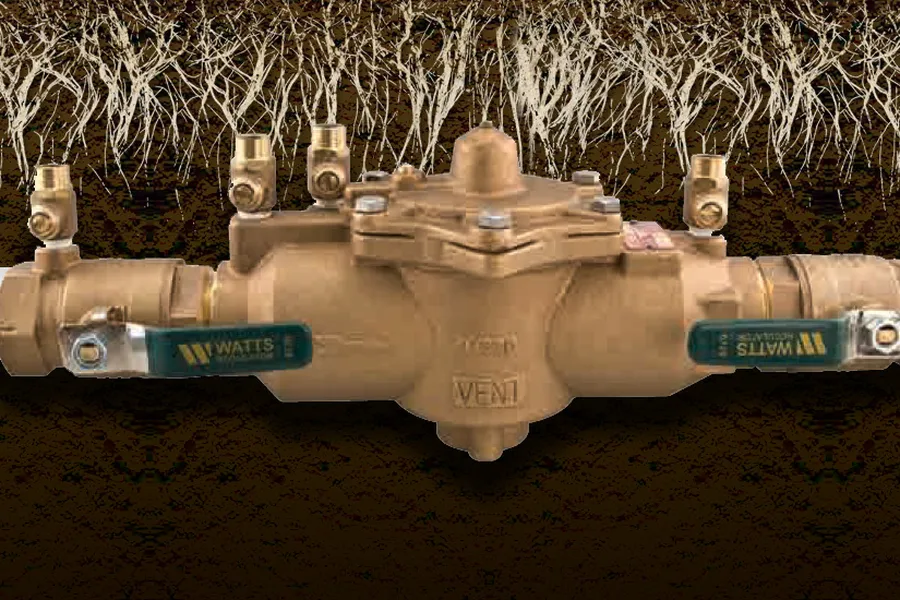 Brass backflow preventer buried in soil